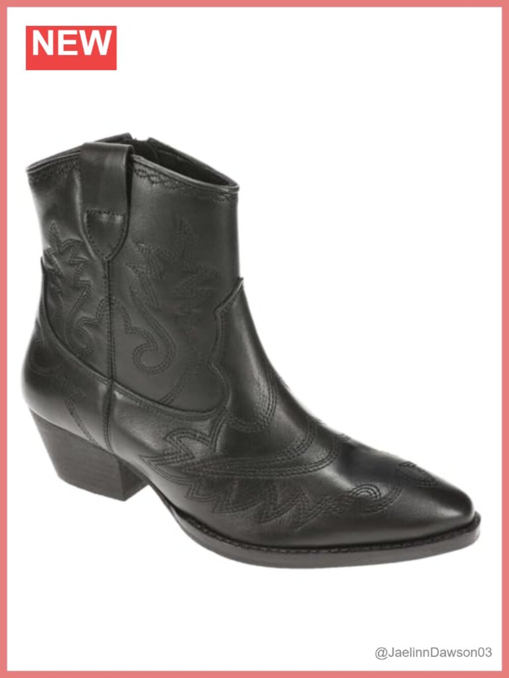 Western Ankle Bootie Pointed Toe Stacked Leather Heel